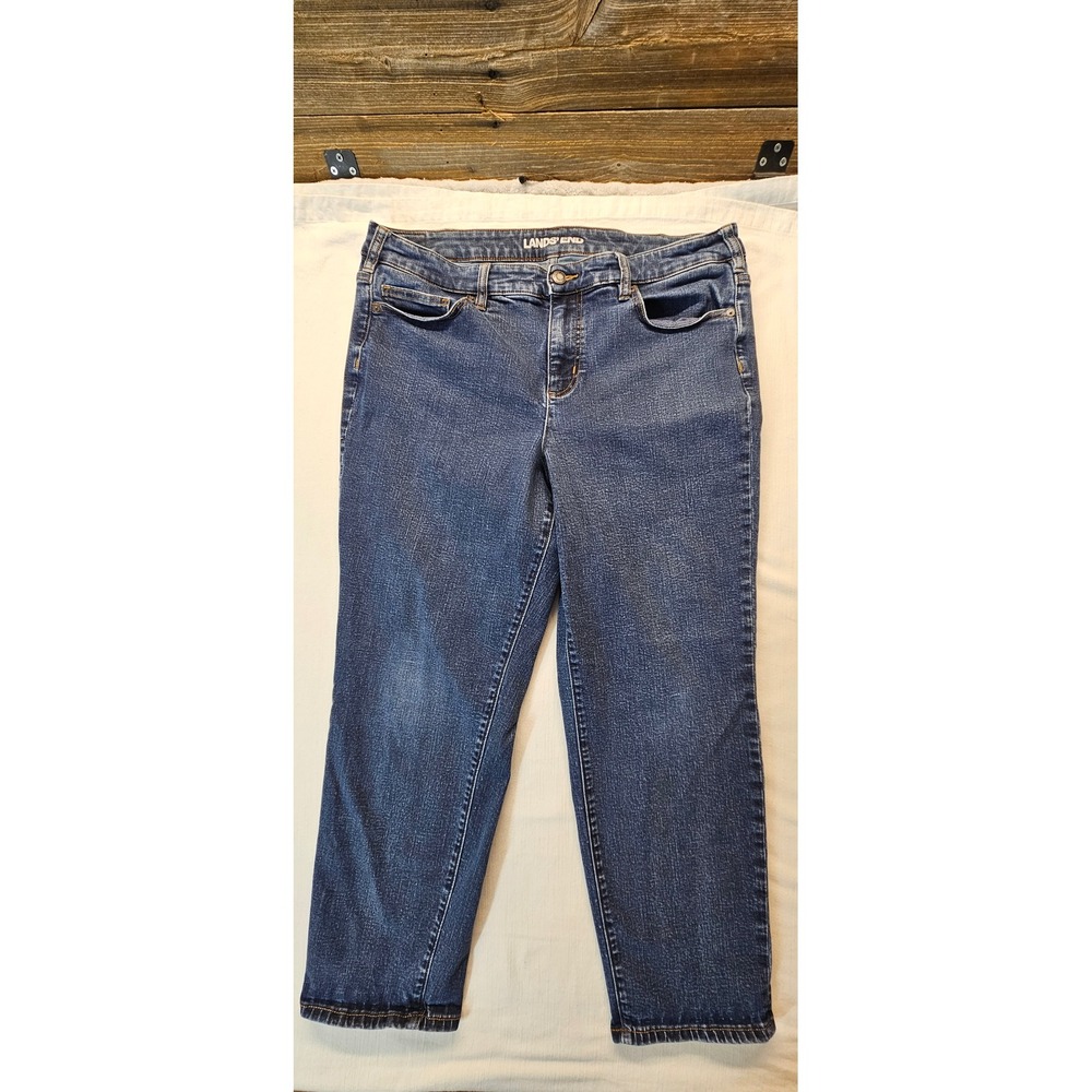 Lands End Womens 18W Mid Rise Straight Leg Jeans Dark Wash Indigo Denim